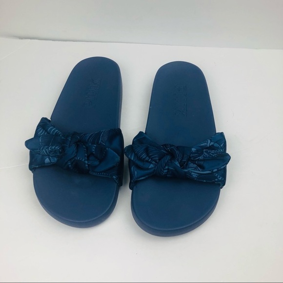 Victoria's Secret Pink Slides Blue Tropical Floral Bow‎ Sandals - 8-9 - Picture 5 of 9